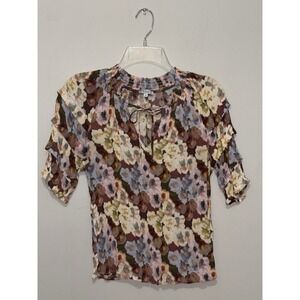 Rails Floral Ruffle Sleeve Blouse Medium Viscose Boho Peasant Top Multicolor